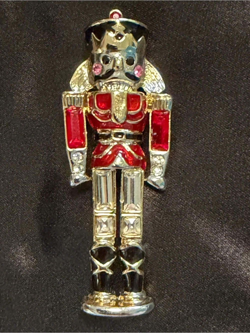 Vintage Signed Monet Gold Tone  Nutcracker Christmas Holiday Brooch Pin Crystals
